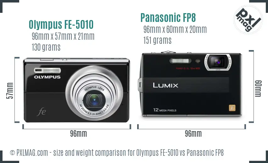 Olympus FE-5010 vs Panasonic FP8 size comparison