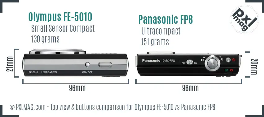 Olympus FE-5010 vs Panasonic FP8 top view buttons comparison