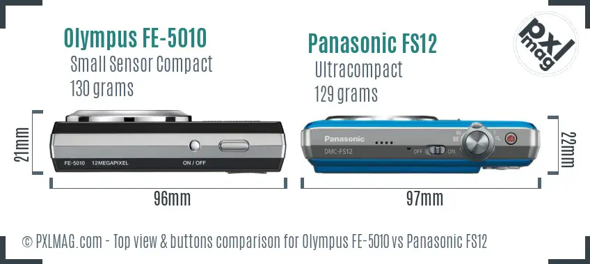 Olympus FE-5010 vs Panasonic FS12 top view buttons comparison