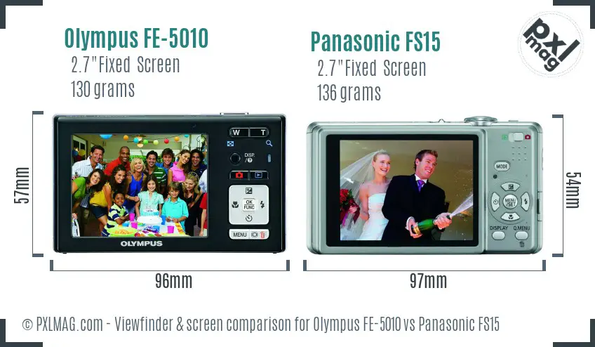 Olympus FE-5010 vs Panasonic FS15 Screen and Viewfinder comparison