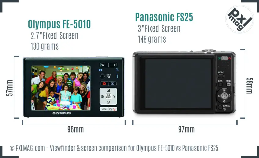 Olympus FE-5010 vs Panasonic FS25 Screen and Viewfinder comparison