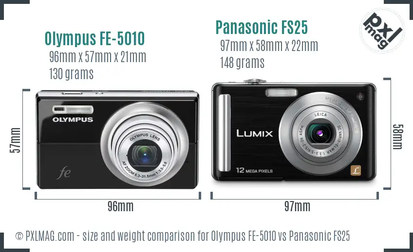 Olympus FE-5010 vs Panasonic FS25 size comparison