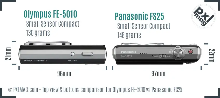 Olympus FE-5010 vs Panasonic FS25 top view buttons comparison