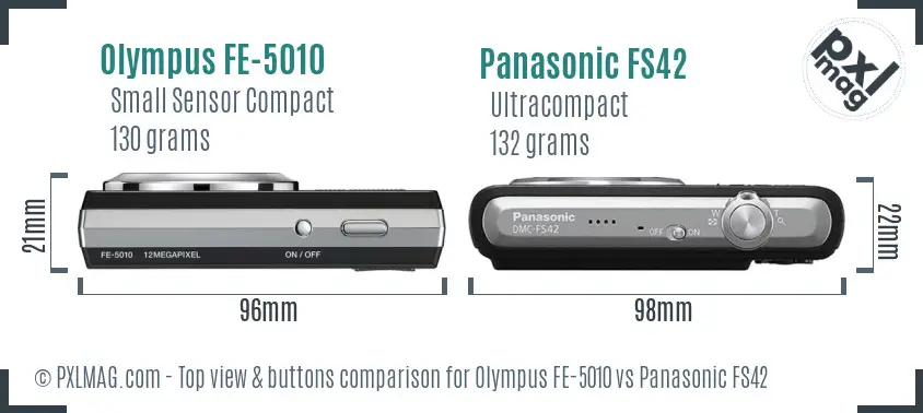Olympus FE-5010 vs Panasonic FS42 top view buttons comparison