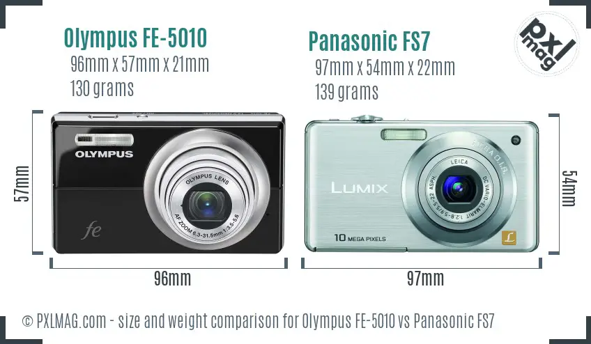 Olympus FE-5010 vs Panasonic FS7 size comparison