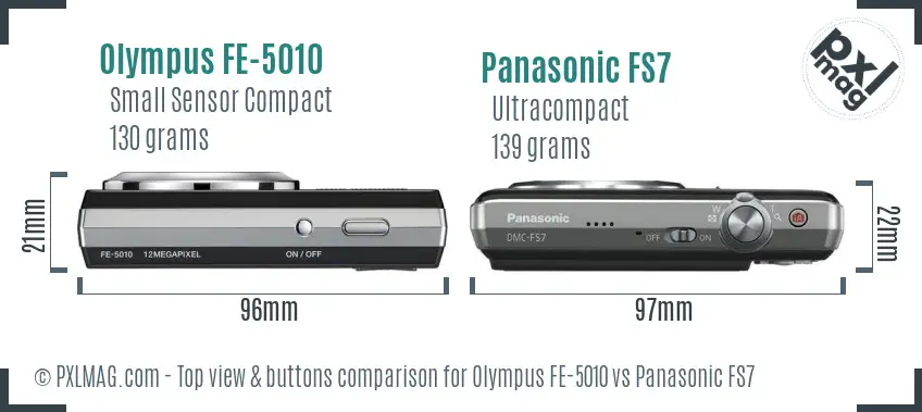 Olympus FE-5010 vs Panasonic FS7 top view buttons comparison