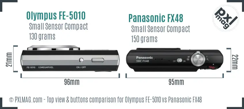 Olympus FE-5010 vs Panasonic FX48 top view buttons comparison