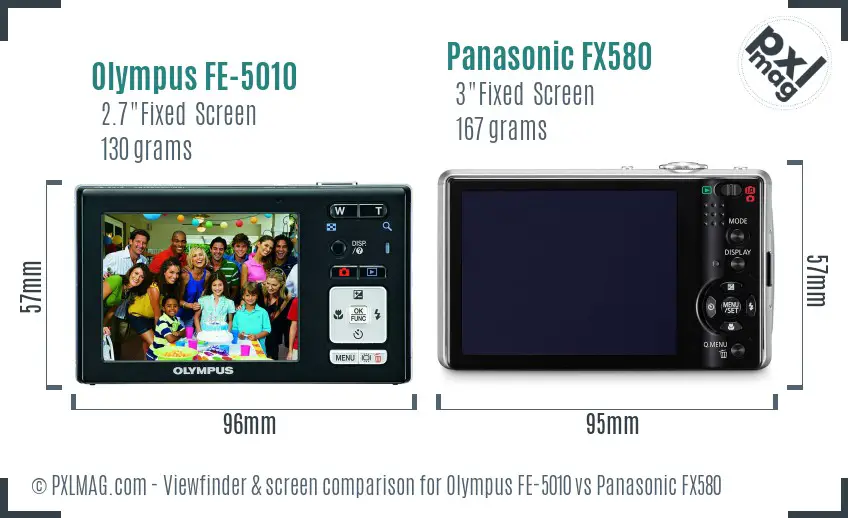 Olympus FE-5010 vs Panasonic FX580 Screen and Viewfinder comparison