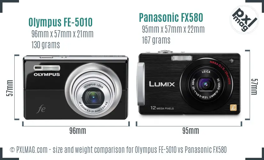 Olympus FE-5010 vs Panasonic FX580 size comparison