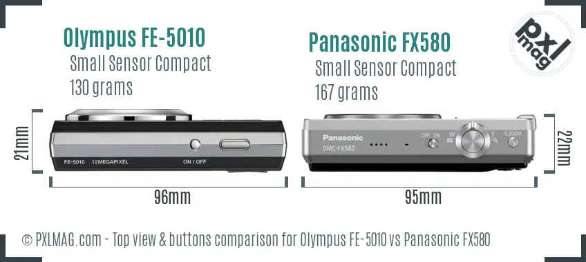 Olympus FE-5010 vs Panasonic FX580 top view buttons comparison