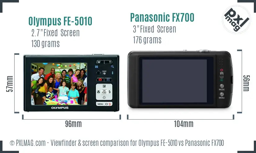 Olympus FE-5010 vs Panasonic FX700 Screen and Viewfinder comparison