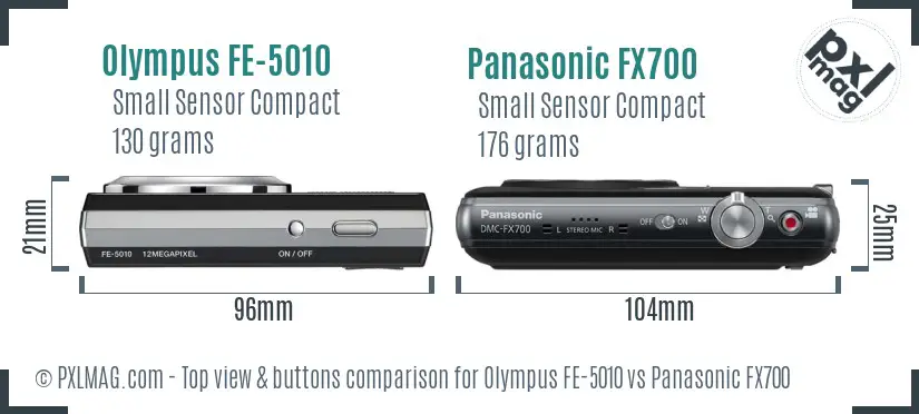 Olympus FE-5010 vs Panasonic FX700 top view buttons comparison