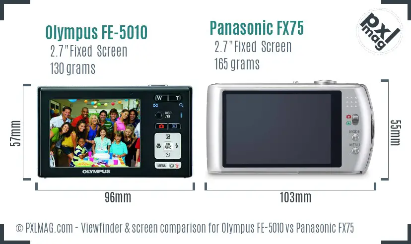 Olympus FE-5010 vs Panasonic FX75 Screen and Viewfinder comparison
