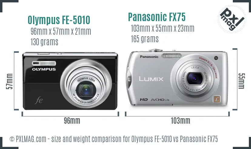 Olympus FE-5010 vs Panasonic FX75 size comparison