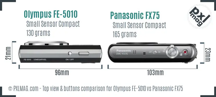Olympus FE-5010 vs Panasonic FX75 top view buttons comparison