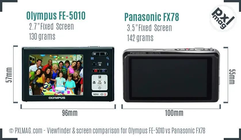 Olympus FE-5010 vs Panasonic FX78 Screen and Viewfinder comparison