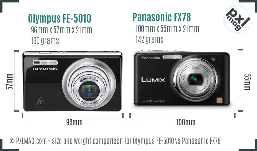 Olympus FE-5010 vs Panasonic FX78 size comparison
