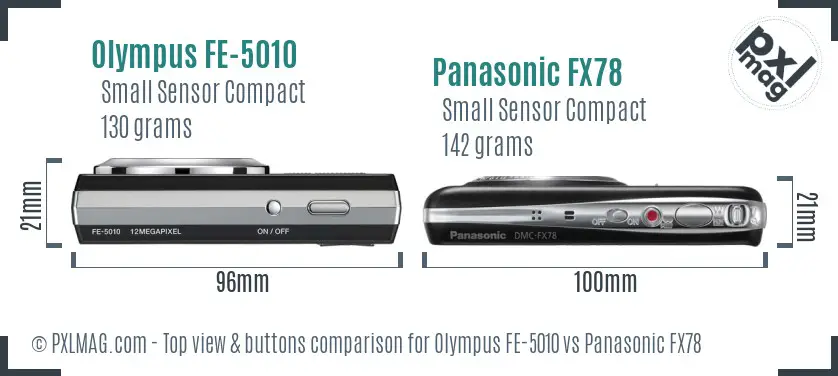 Olympus FE-5010 vs Panasonic FX78 top view buttons comparison