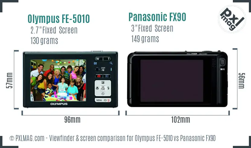 Olympus FE-5010 vs Panasonic FX90 Screen and Viewfinder comparison