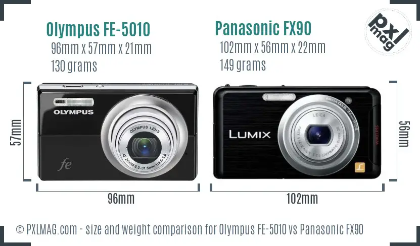 Olympus FE-5010 vs Panasonic FX90 size comparison