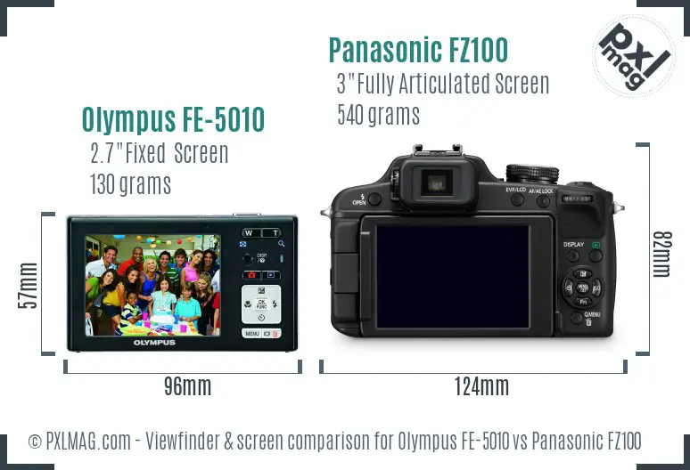 Olympus FE-5010 vs Panasonic FZ100 Screen and Viewfinder comparison