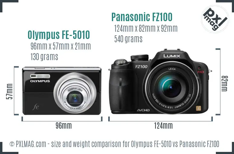 Olympus FE-5010 vs Panasonic FZ100 size comparison