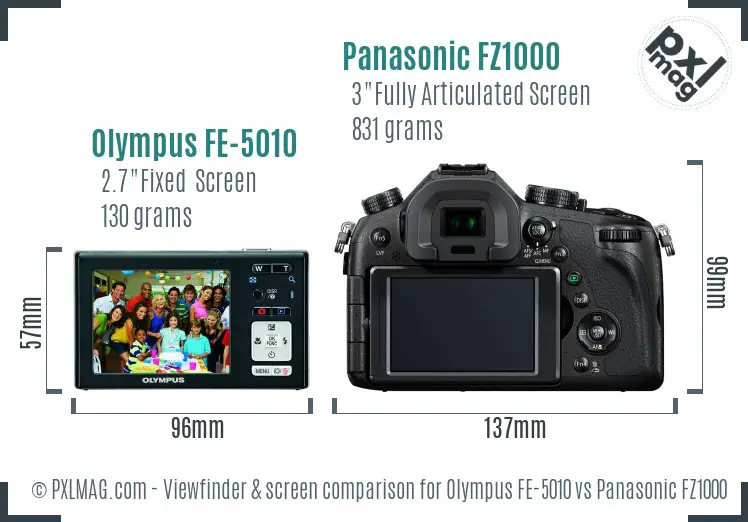 Olympus FE-5010 vs Panasonic FZ1000 Screen and Viewfinder comparison