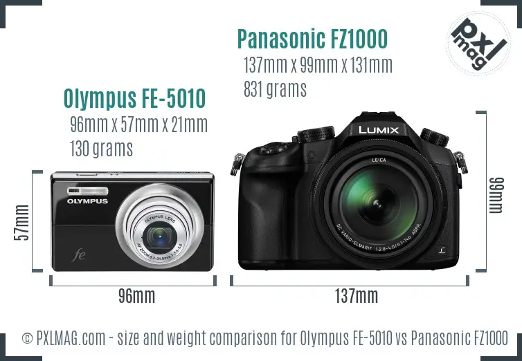 Olympus FE-5010 vs Panasonic FZ1000 size comparison