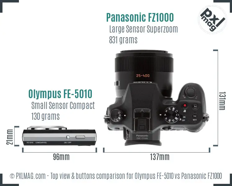 Olympus FE-5010 vs Panasonic FZ1000 top view buttons comparison