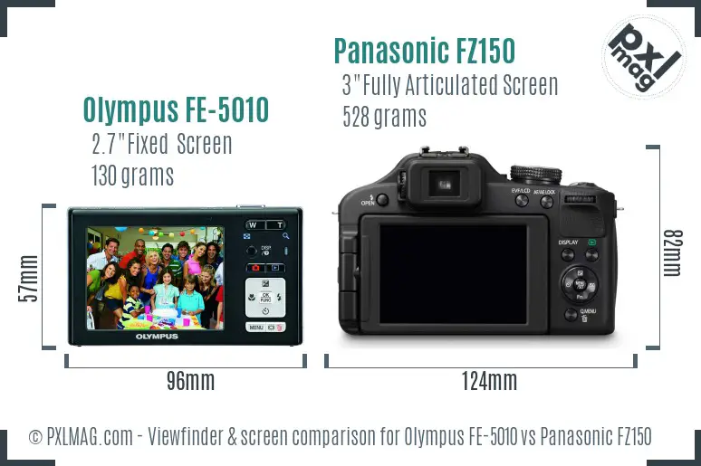 Olympus FE-5010 vs Panasonic FZ150 Screen and Viewfinder comparison