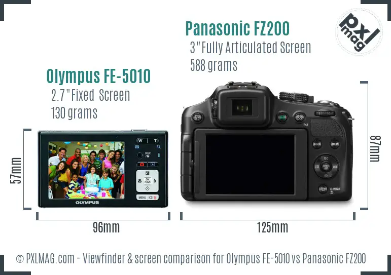 Olympus FE-5010 vs Panasonic FZ200 Screen and Viewfinder comparison