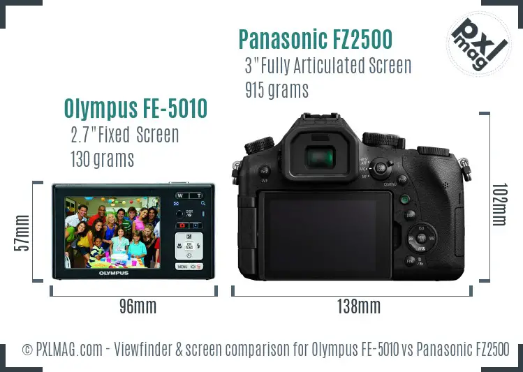 Olympus FE-5010 vs Panasonic FZ2500 Screen and Viewfinder comparison