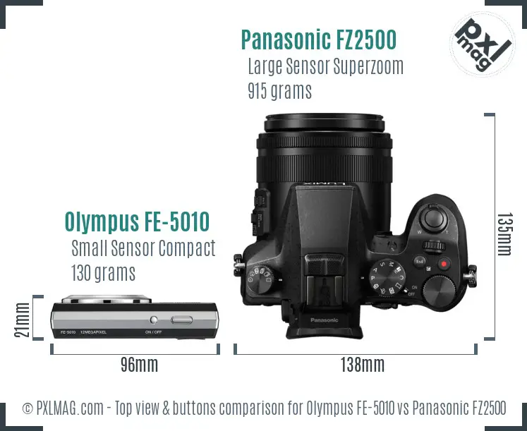 Olympus FE-5010 vs Panasonic FZ2500 top view buttons comparison