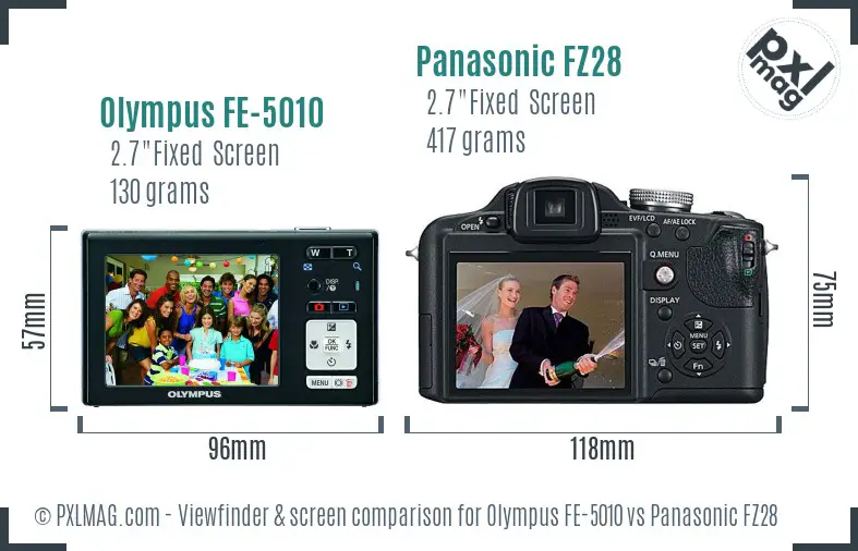 Olympus FE-5010 vs Panasonic FZ28 Screen and Viewfinder comparison