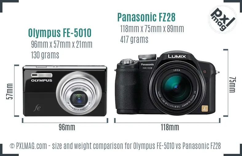 Olympus FE-5010 vs Panasonic FZ28 size comparison