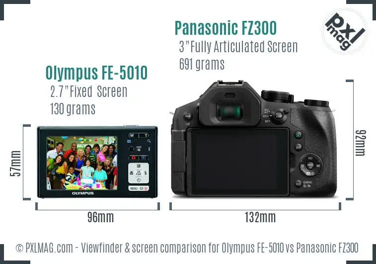 Olympus FE-5010 vs Panasonic FZ300 Screen and Viewfinder comparison