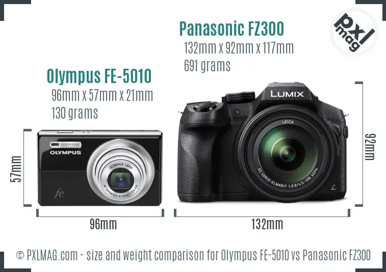 Olympus FE-5010 vs Panasonic FZ300 size comparison