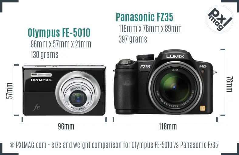 Olympus FE-5010 vs Panasonic FZ35 size comparison