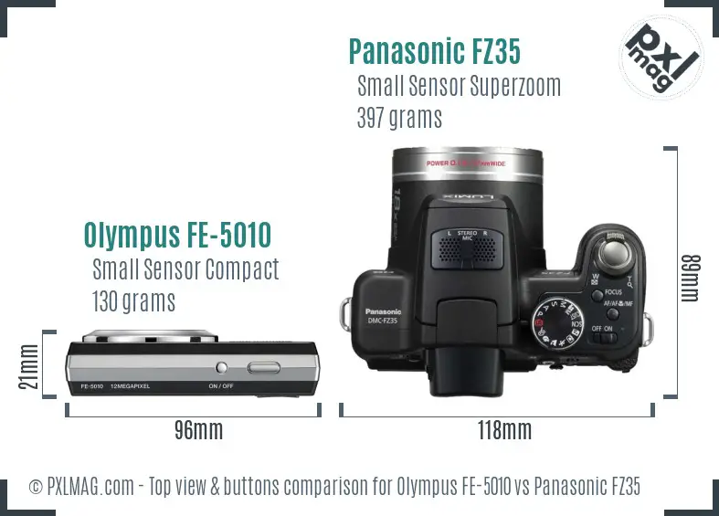 Olympus FE-5010 vs Panasonic FZ35 top view buttons comparison