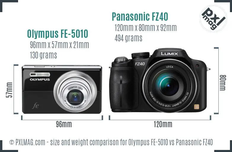 Olympus FE-5010 vs Panasonic FZ40 size comparison