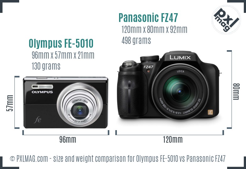 Olympus FE-5010 vs Panasonic FZ47 size comparison