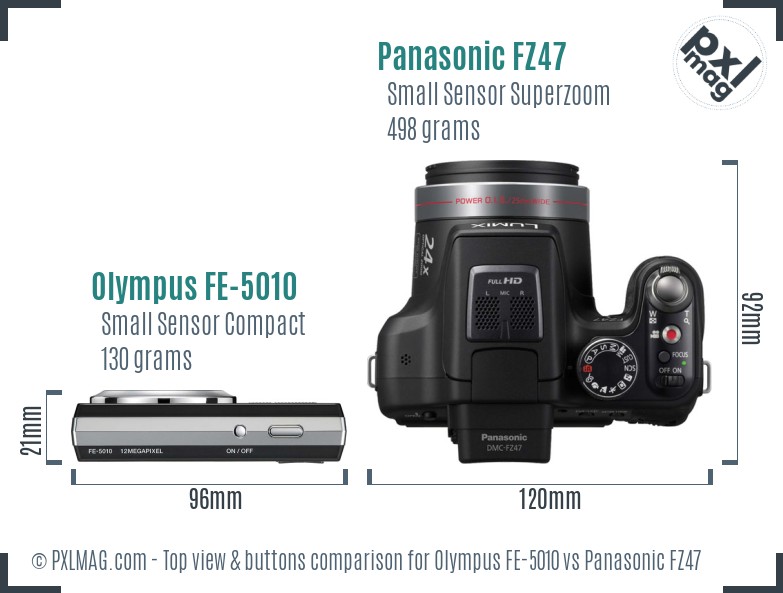 Olympus FE-5010 vs Panasonic FZ47 top view buttons comparison