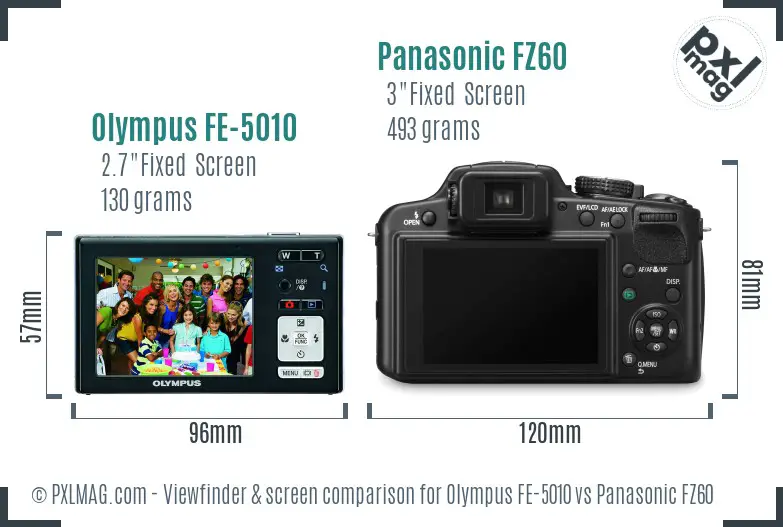 Olympus FE-5010 vs Panasonic FZ60 Screen and Viewfinder comparison