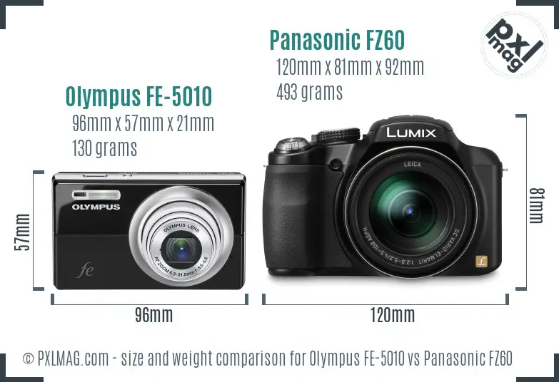 Olympus FE-5010 vs Panasonic FZ60 size comparison
