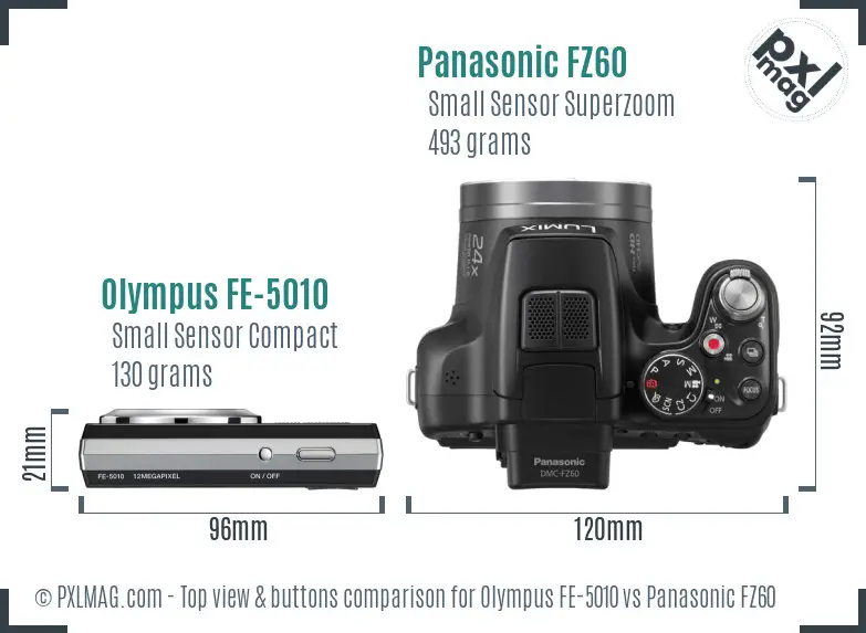 Olympus FE-5010 vs Panasonic FZ60 top view buttons comparison