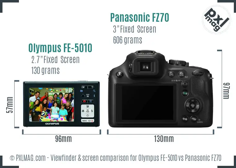 Olympus FE-5010 vs Panasonic FZ70 Screen and Viewfinder comparison