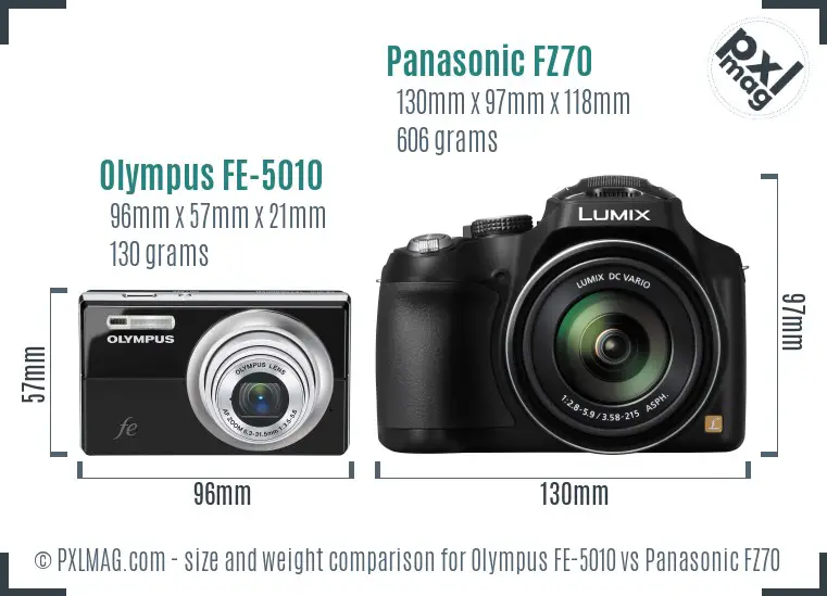 Olympus FE-5010 vs Panasonic FZ70 size comparison