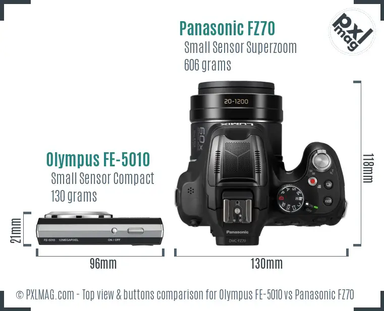 Olympus FE-5010 vs Panasonic FZ70 top view buttons comparison