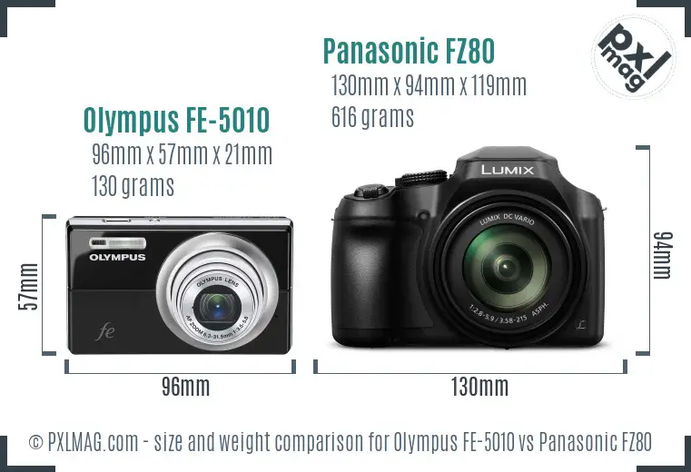 Olympus FE-5010 vs Panasonic FZ80 size comparison