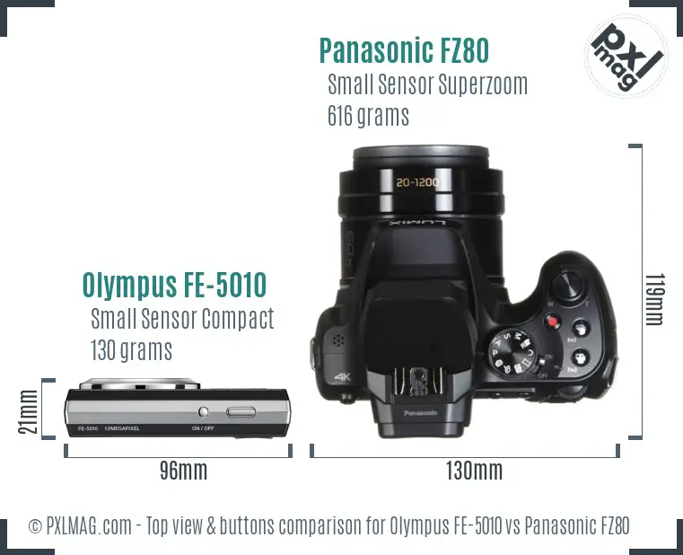 Olympus FE-5010 vs Panasonic FZ80 top view buttons comparison